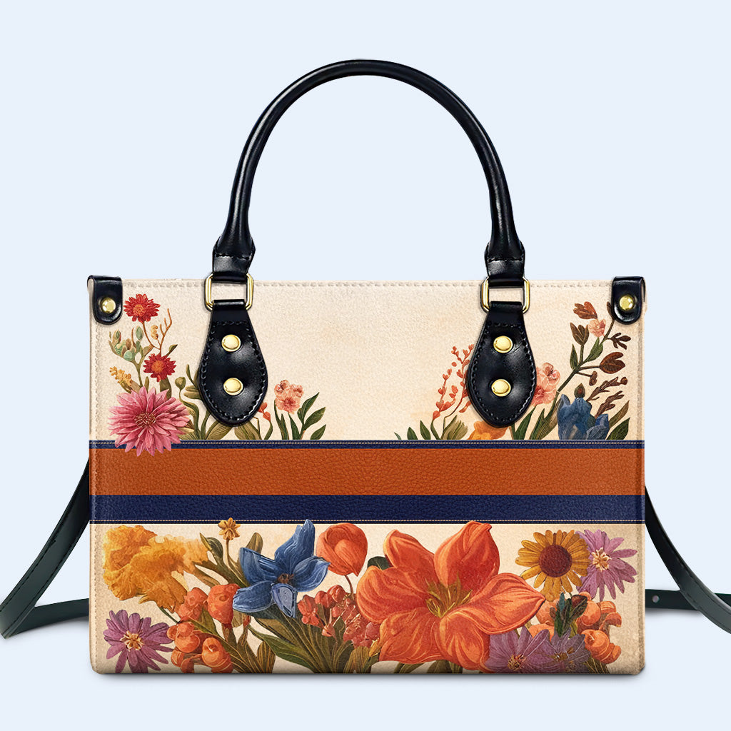 Flores de la reina del zodíaco: bolso de mano de cuero personalizado - queen06flowers