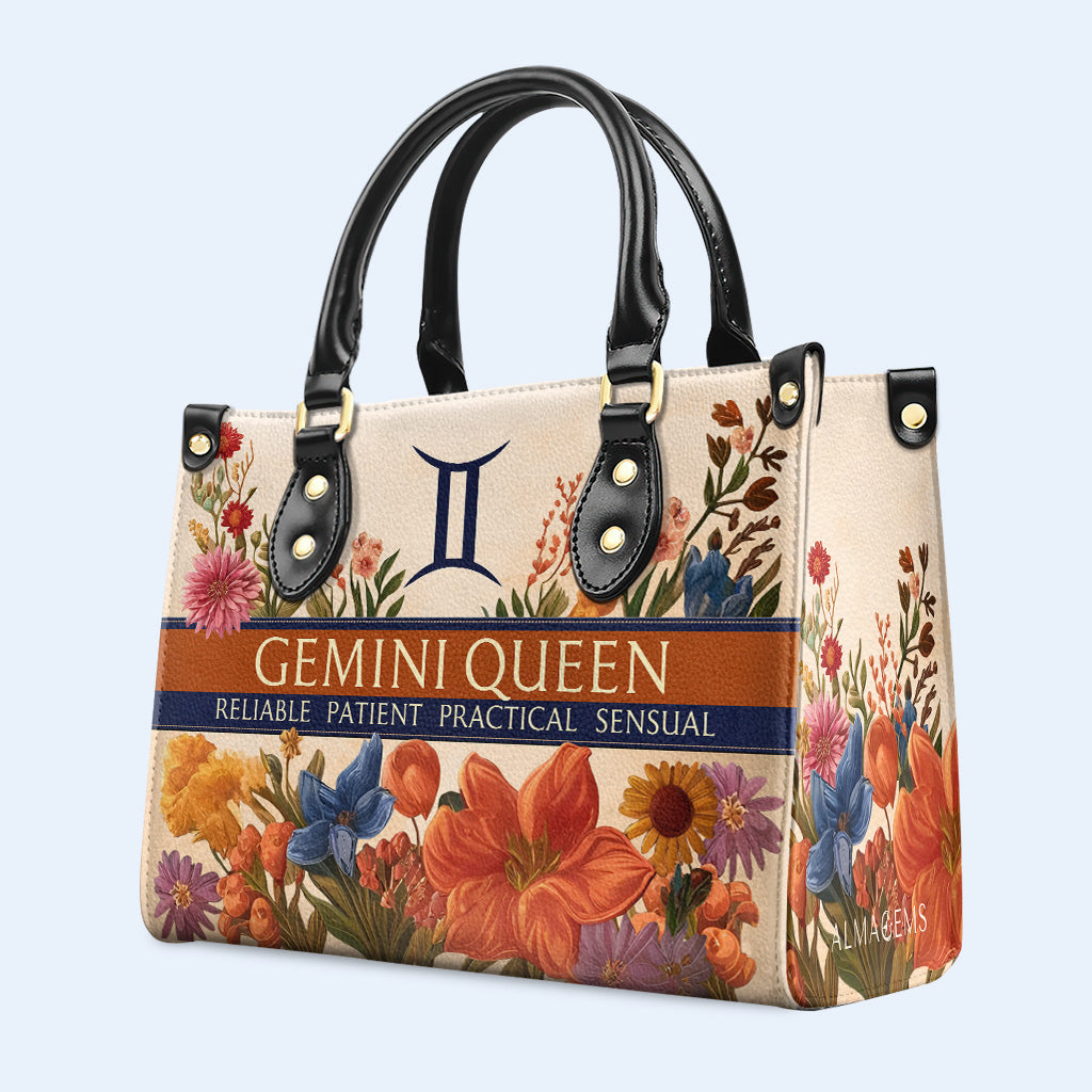 Flores de la reina del zodíaco: bolso de mano de cuero personalizado - queen06flowers