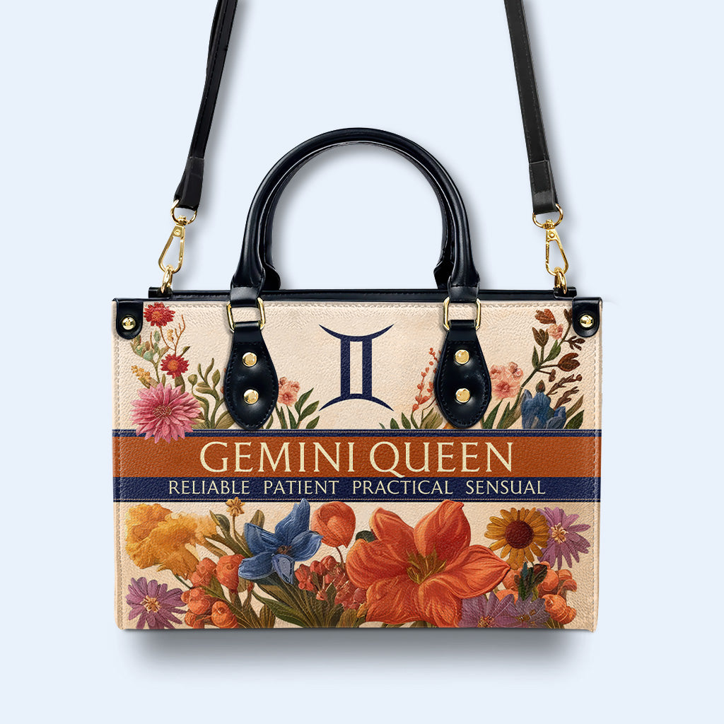 Flores de la reina del zodíaco: bolso de mano de cuero personalizado - queen06flowers