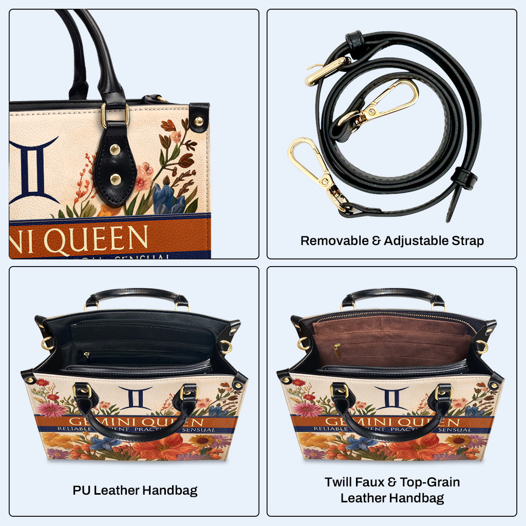 Flores de la reina del zodíaco: bolso de mano de cuero personalizado - queen06flowers