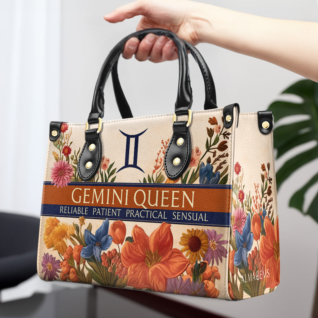 Flores de la reina del zodíaco: bolso de mano de cuero personalizado - queen06flowers
