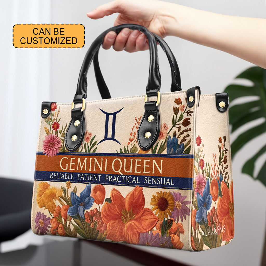 Flores de la reina del zodíaco: bolso de mano de cuero personalizado - queen06flowers