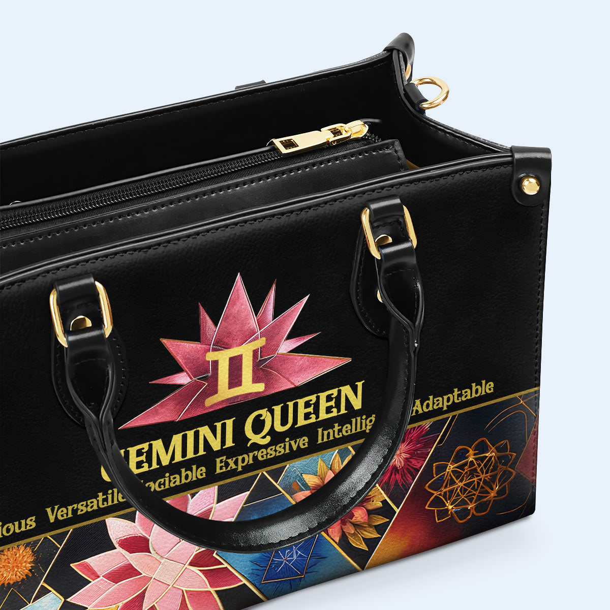 Zodiac Queen Black 08 - Bolso de mano de cuero personalizado - queen08black