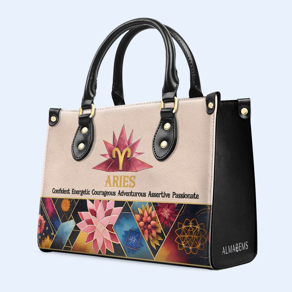 Reina del Zodíaco Flores 08 - Bolso de mano de cuero personalizado - queen08flowers