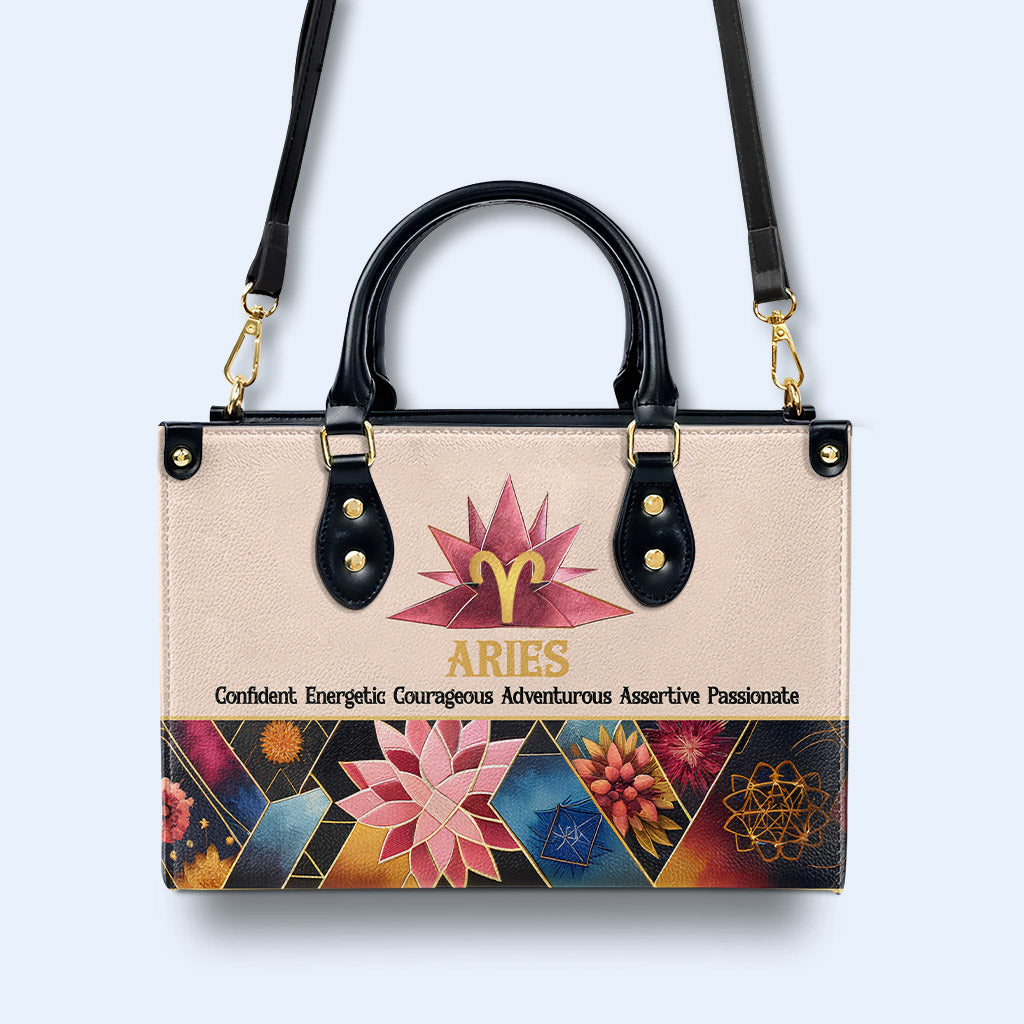 Reina del Zodíaco Flores 08 - Bolso de mano de cuero personalizado - queen08flowers
