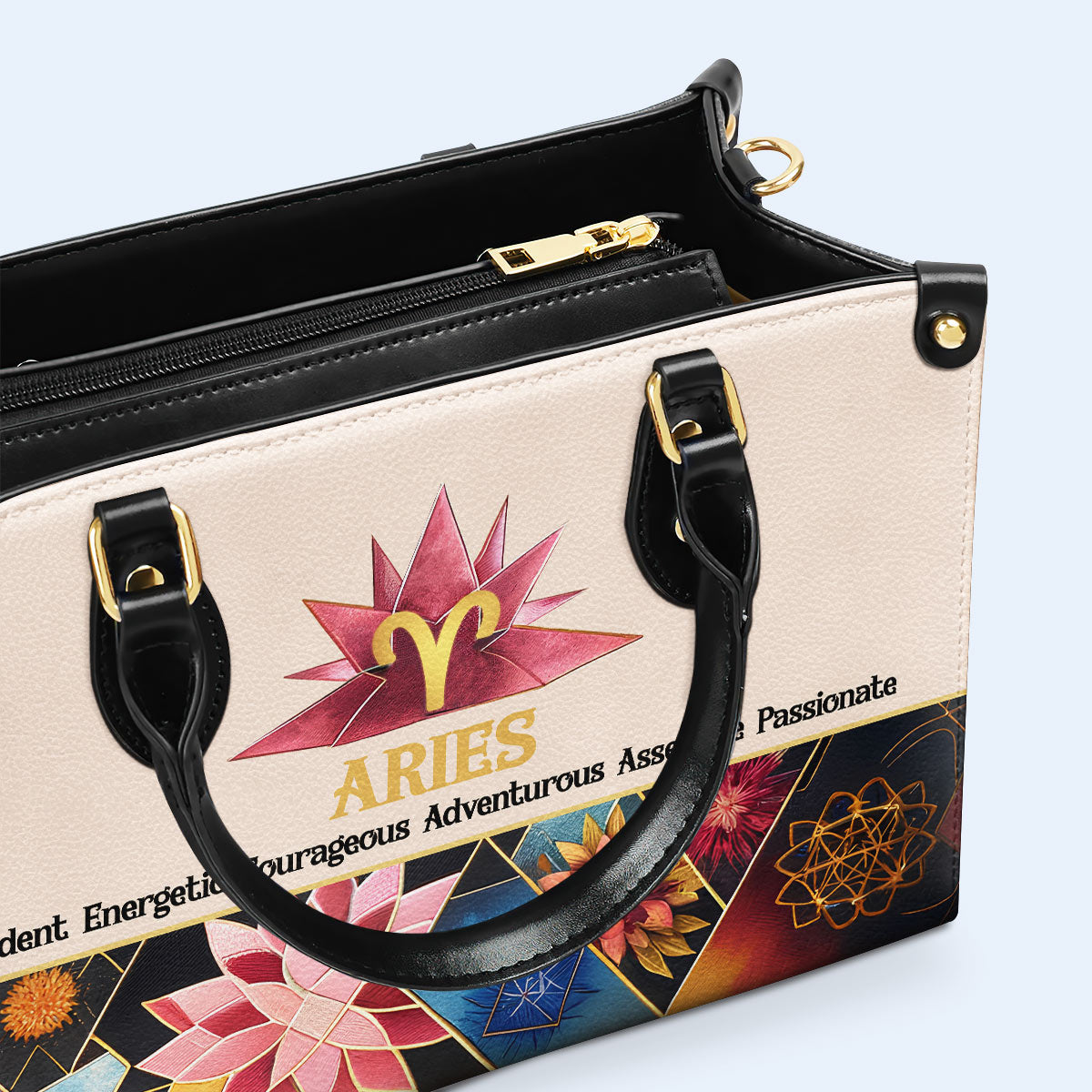 Reina del Zodíaco Flores 08 - Bolso de mano de cuero personalizado - queen08flowers