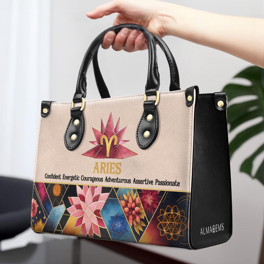 Reina del Zodíaco Flores 08 - Bolso de mano de cuero personalizado - queen08flowers