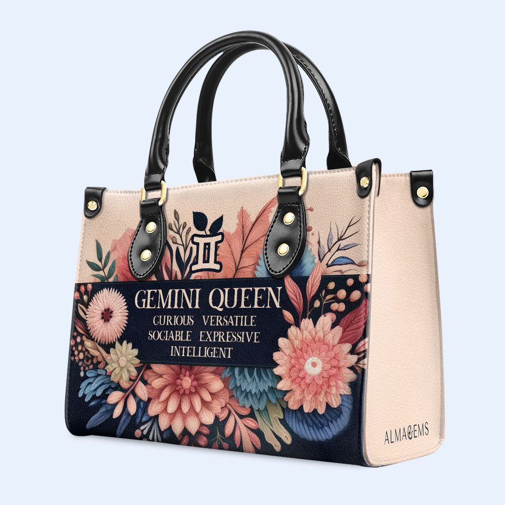 Reina del Zodíaco Flores 10 - Bolso de mano de cuero personalizado - queen10flowers