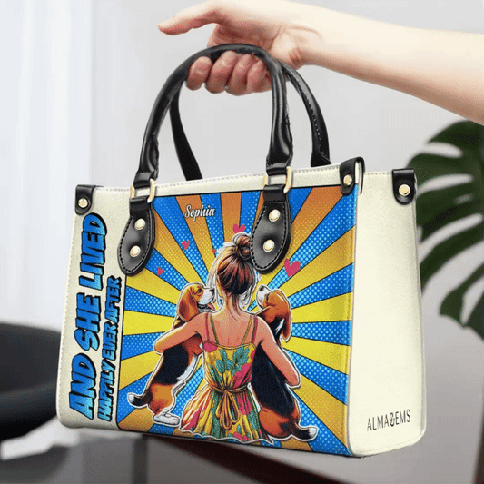 Et elle vécut heureuse pour toujours - Sac à main en cuir personnalisé pour les amoureux des chiens - LL05