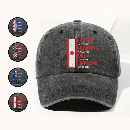 Leyenda desde que es esposo, papá y abuelo con bandera canadiense - Gorra de mezclilla lavada personalizada - GRP043_WDCAP