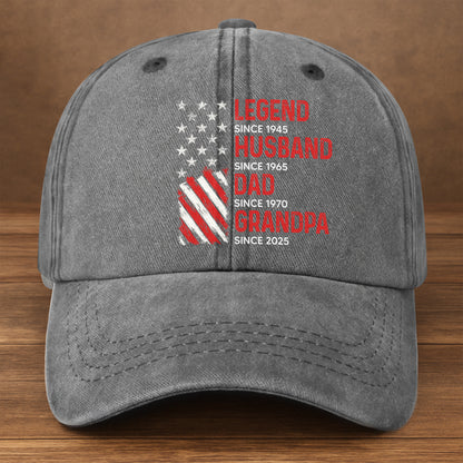 Leyenda desde que es esposo, papá y abuelo con bandera canadiense - Gorra de mezclilla lavada personalizada - GRP043_WDCAP