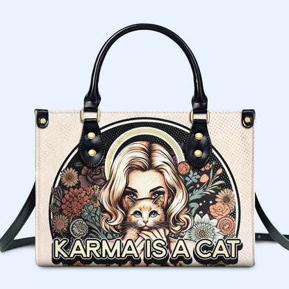 Karma Is A Cat - Sac à main en cuir personnalisé pour les amoureux des chats - LL16