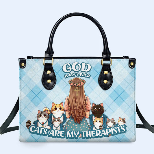 Los gatos son mis terapeutas: bolso de mano de cuero personalizado para amantes de los gatos - LL24