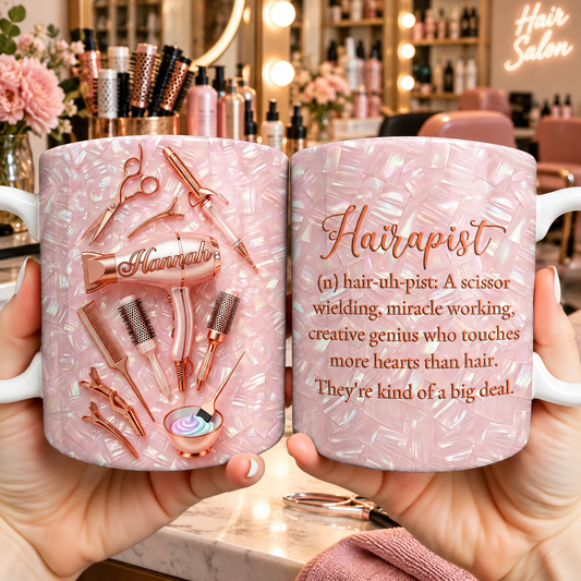 Hairapist Life Pink Mother Of Pearl Mosaic Blow Dryer And Scissors - Personalized Custom Coffee Mug - HAIR095_MG