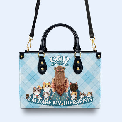 Los gatos son mis terapeutas: bolso de mano de cuero personalizado para amantes de los gatos - LL24
