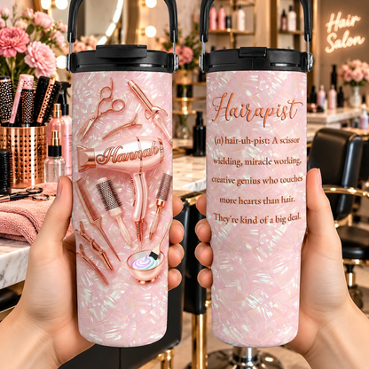 Hairapist Definition With Mother Of Pearl Mosaic Pattern - Personalized 30oz Tumbler With Handle - HAIR095_TBH