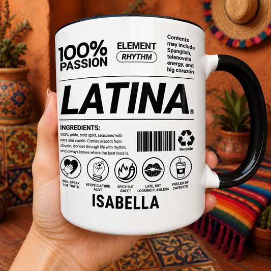 100 Percent Passion Latina Nutrition Facts Ingredients With Lips And Chili Pepper - Personalized Custom Accent Mug - HSP029_AMUG