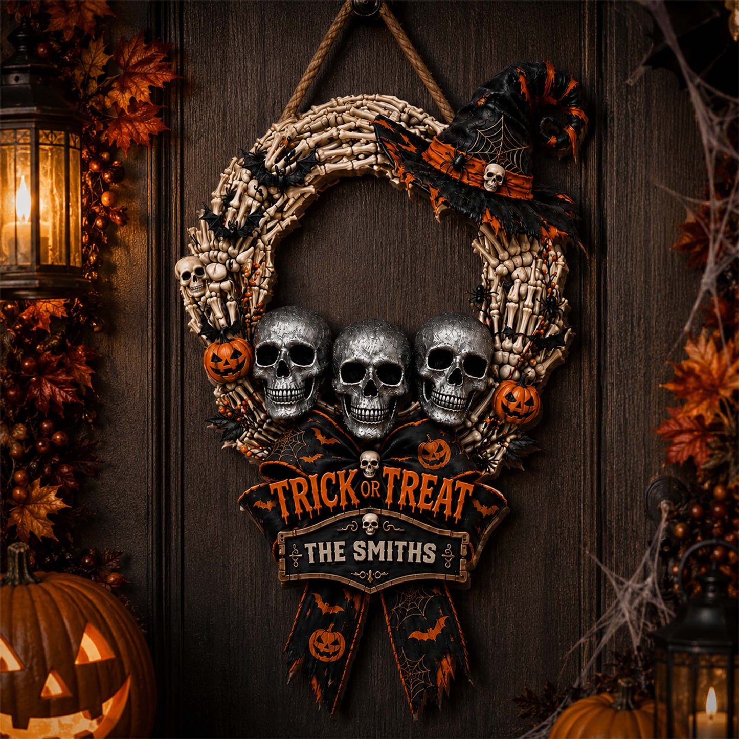 Trick Or Treat Skulls And Witch Hat Halloween Decor - Personalized Custom Shaped Wood Sign - HALW134_WSIGN