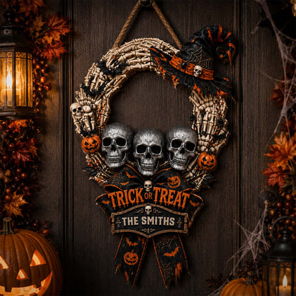 Trick Or Treat Skulls And Witch Hat Halloween Decor - Personalized Custom Shaped Wood Sign - HALW134_WSIGN