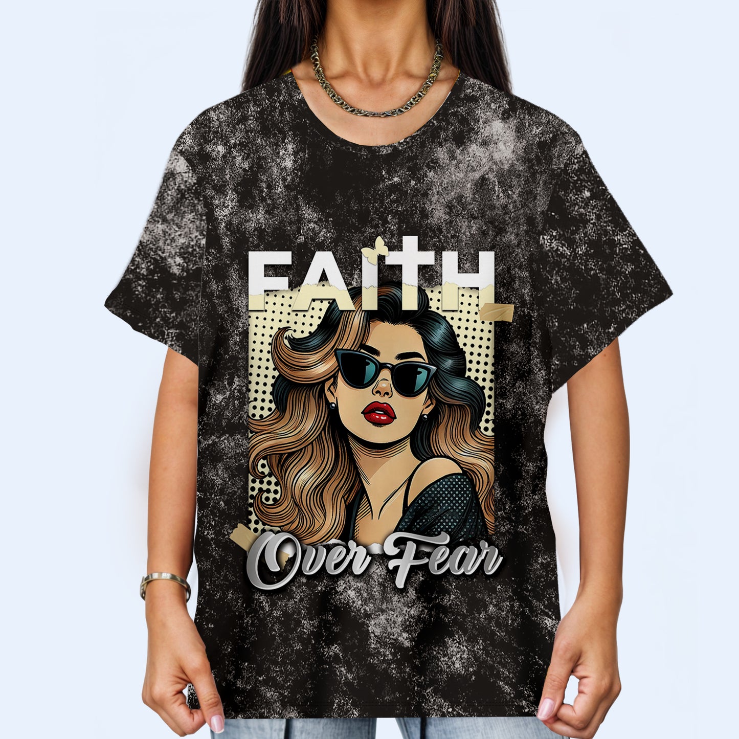FAITH OVER FEAR - Personalized Custom Unisex All-Over Printed T-Shirt - QCUS013_3T