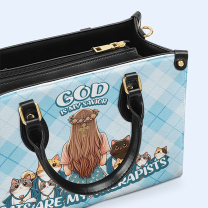 Los gatos son mis terapeutas: bolso de mano de cuero personalizado para amantes de los gatos - LL24