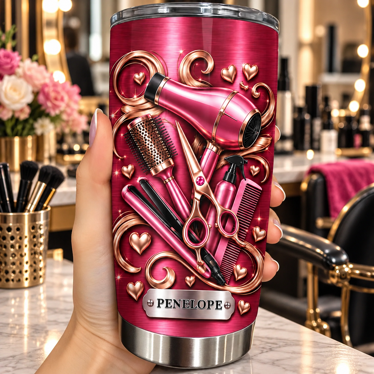 Styling With Love And Passion Hair Dryer And Scissors Hairdresser Design - Personalized Custom Stainless Steel Tumbler 20oz - HAIR240_USTUM