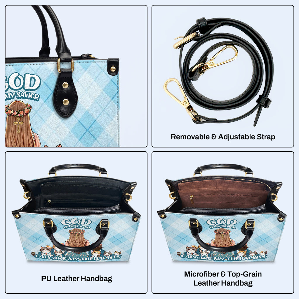 Los gatos son mis terapeutas: bolso de mano de cuero personalizado para amantes de los gatos - LL24