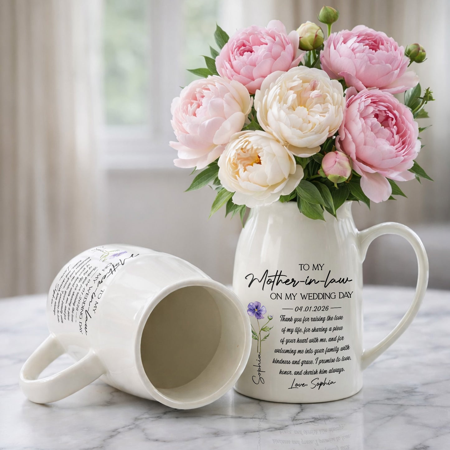 To My Mother In Law On My Wedding Day Custom Birth Month Flowers - Personalized Ceramic Flower Vase - MOLA010_CEV