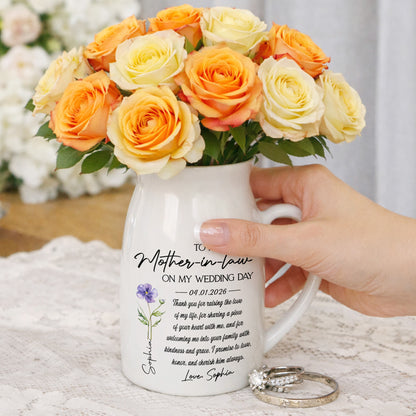 To My Mother In Law On My Wedding Day Custom Birth Month Flowers - Personalized Ceramic Flower Vase - MOLA010_CEV