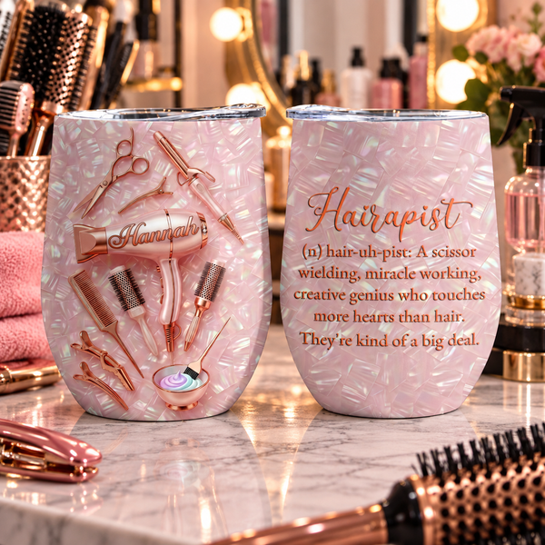 Best Hairapist Crafting Beauty With Mother Of Pearl Mosaic Hair Tools - Personalized Wine Tumbler - HAIR095_WITUM