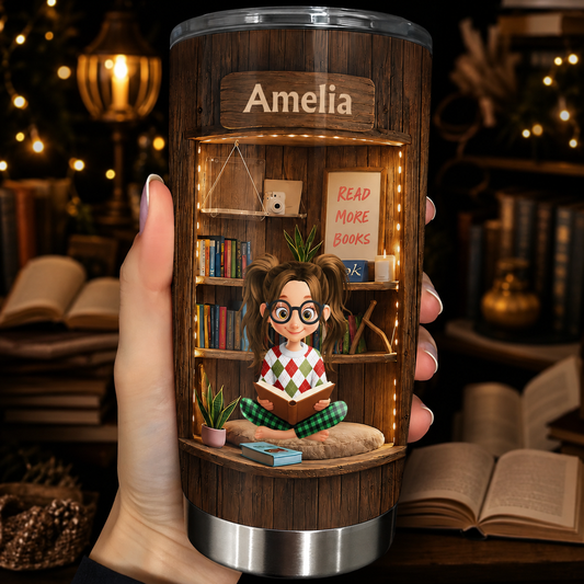 Read More Books 3D Library Nook Girl Reading - Personalized Custom Stainless Steel Tumbler 20oz - BLV127_USTUM