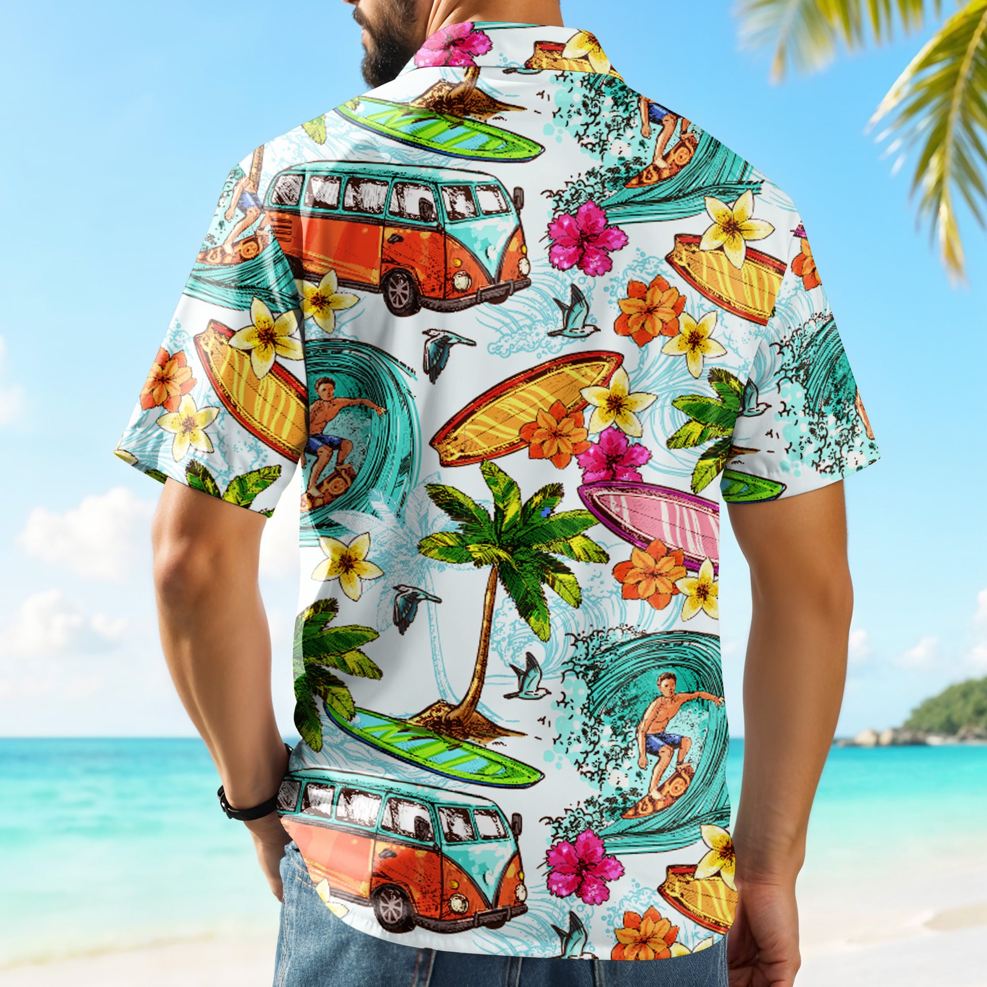 Celebrate Summer Vibes, Surfer And Tropical Flowers