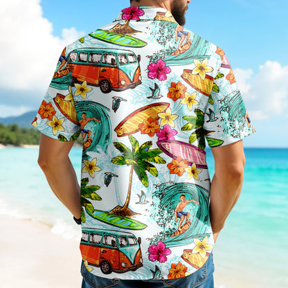 Celebrate Summer Vibes, Surfer And Tropical Flowers