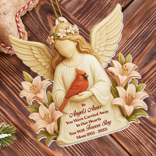 In Angel's Arms, You Were Carried Away, Angel And Cardinal - Personalized Custom Acrylic Ornament, Christmas Gift - HME403_ACO