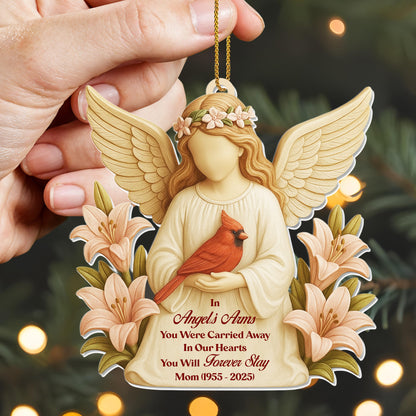 In Angel's Arms, You Were Carried Away, Angel And Cardinal - Personalized Custom Acrylic Ornament, Christmas Gift - HME403_ACO