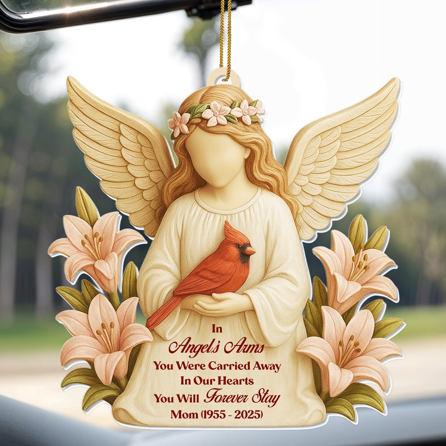 In Angel's Arms, You Were Carried Away, Angel And Cardinal - Personalized Custom Acrylic Ornament, Christmas Gift - HME403_ACO