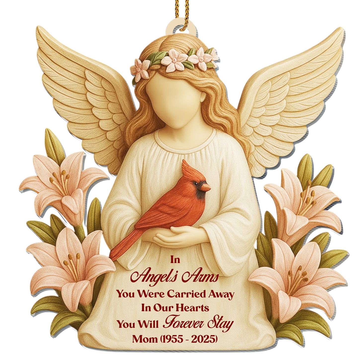 In Angel's Arms, You Were Carried Away, Angel And Cardinal - Personalized Custom Acrylic Ornament, Christmas Gift - HME403_ACO