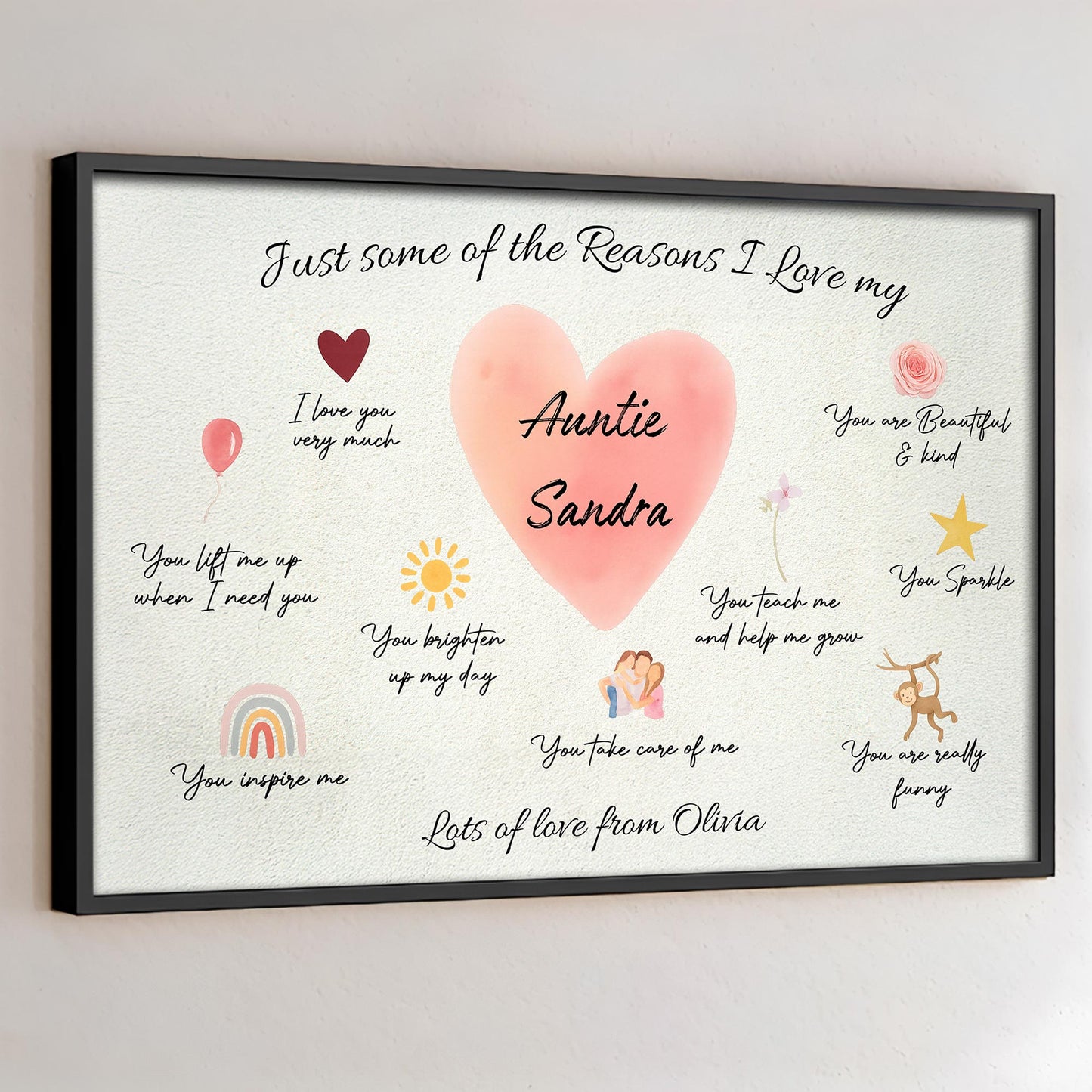 Reasons I Love My Auntie, Heart and Floral Design