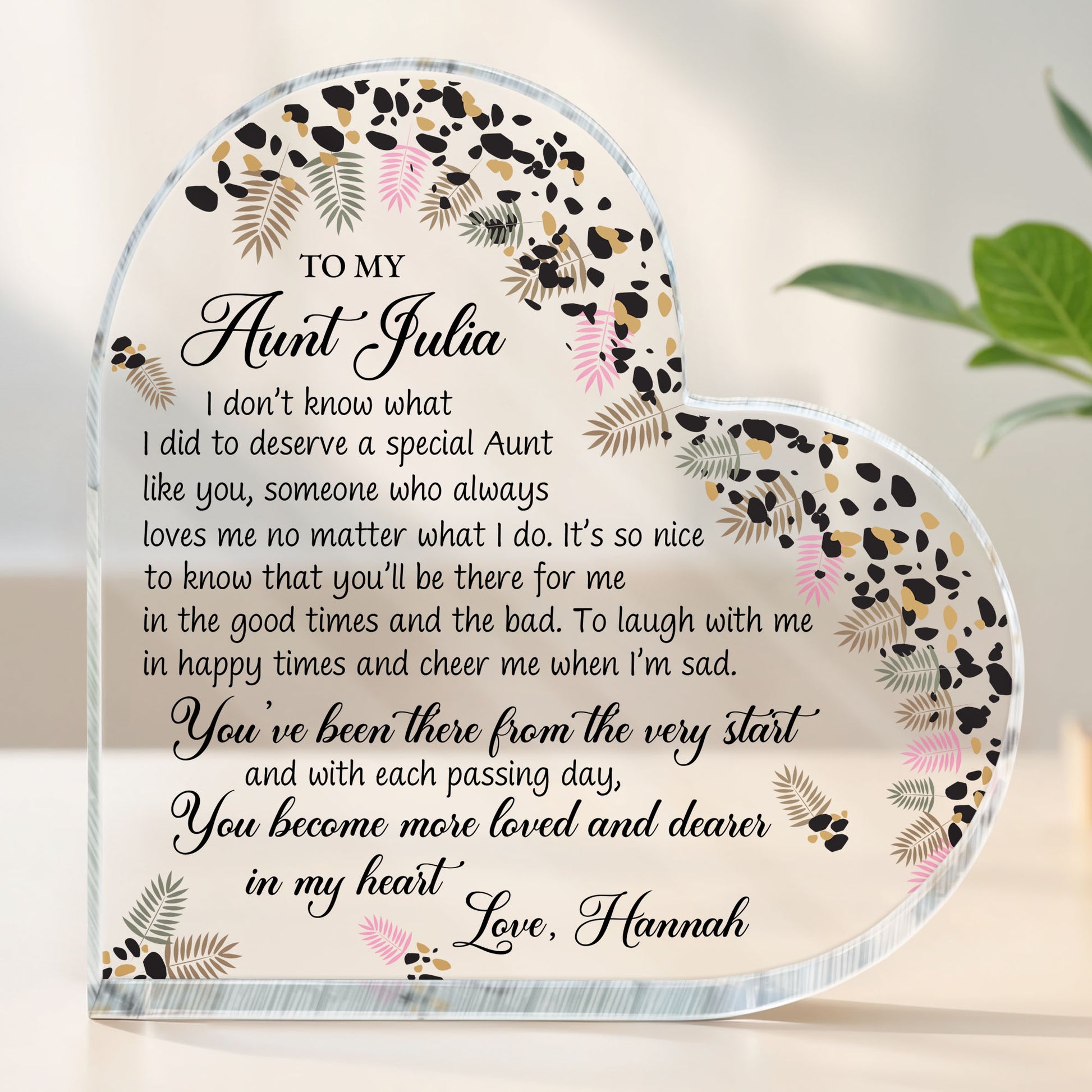 To My Aunt, Special Bond Decor With Leaves And Flowers