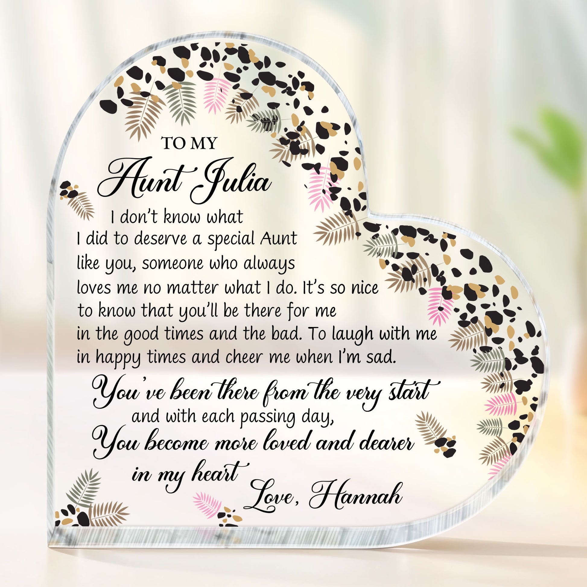 To My Aunt, Special Bond Decor With Leaves And Flowers