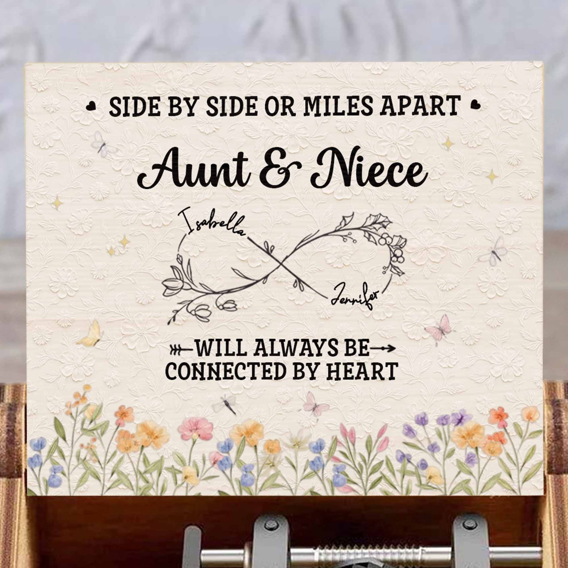 Side By Side Aunt & Niece, Connected By Heart, Flowers Design