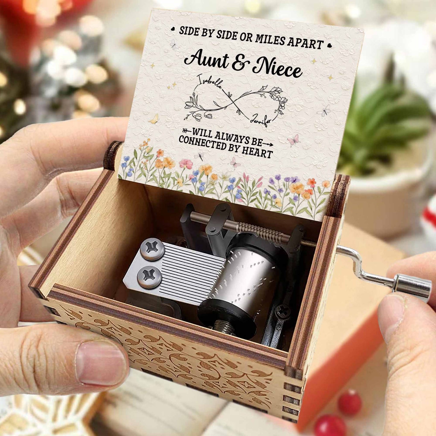 Side By Side Aunt & Niece, Connected By Heart, Flowers Design