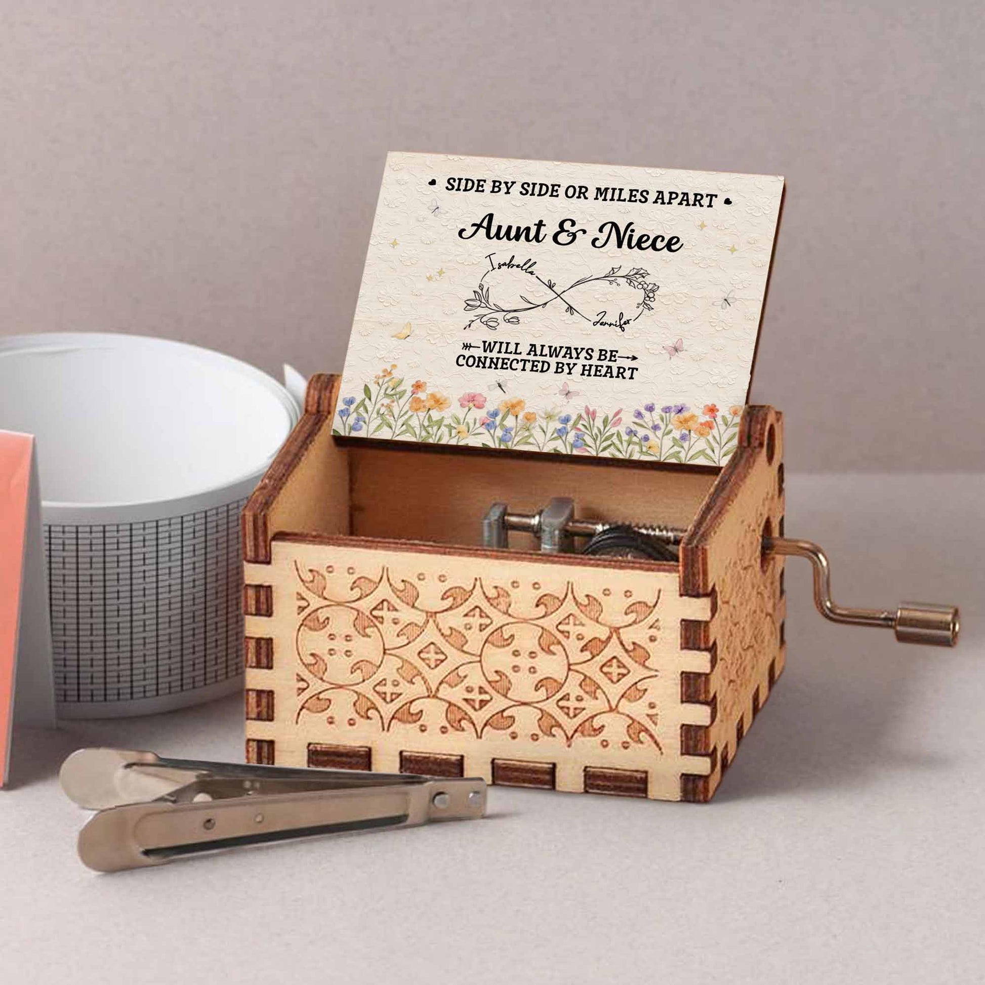 Side By Side Aunt & Niece, Connected By Heart, Flowers Design