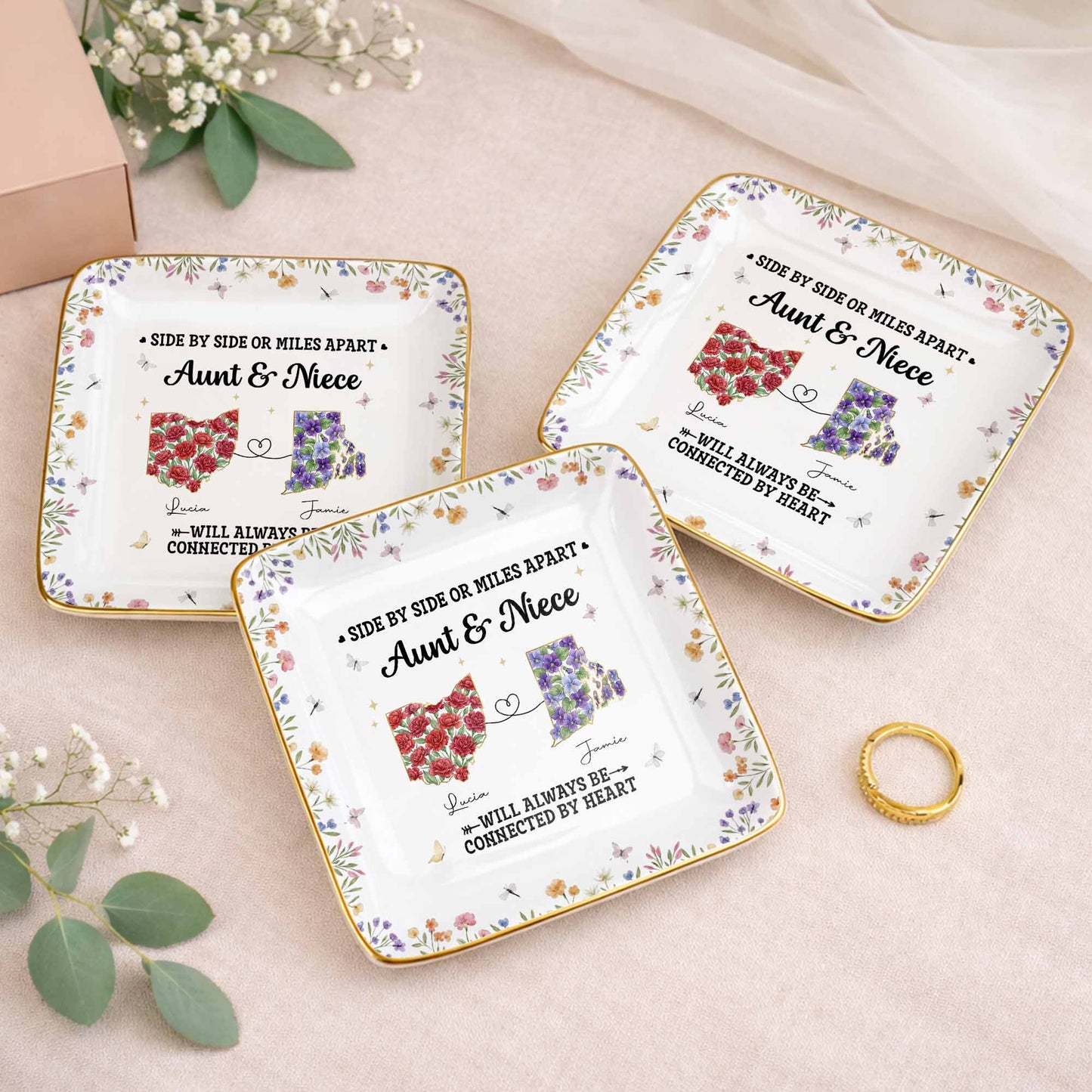 Aunt & Niece Always Connected By Heart, Flowers Design