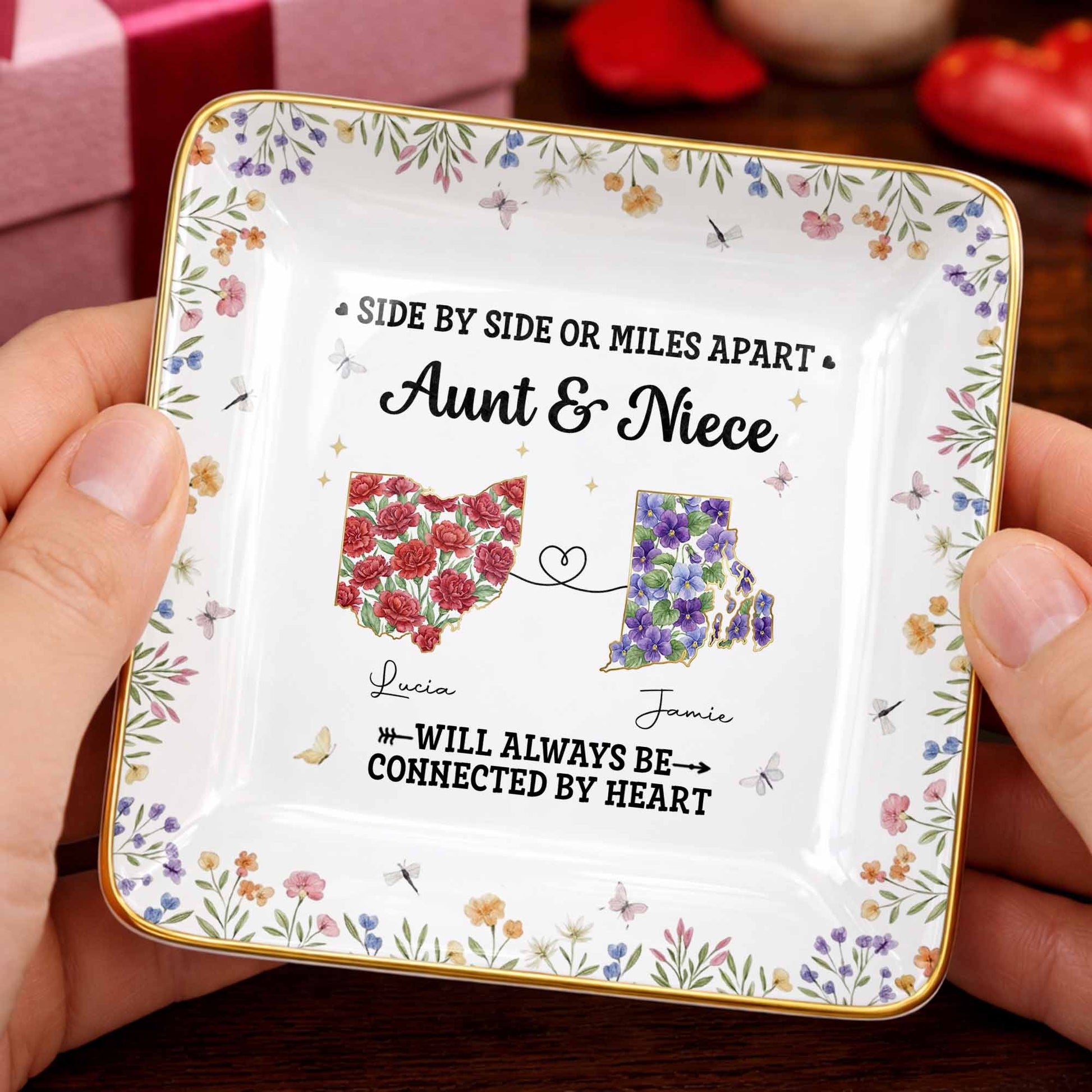 Aunt & Niece Always Connected By Heart, Flowers Design