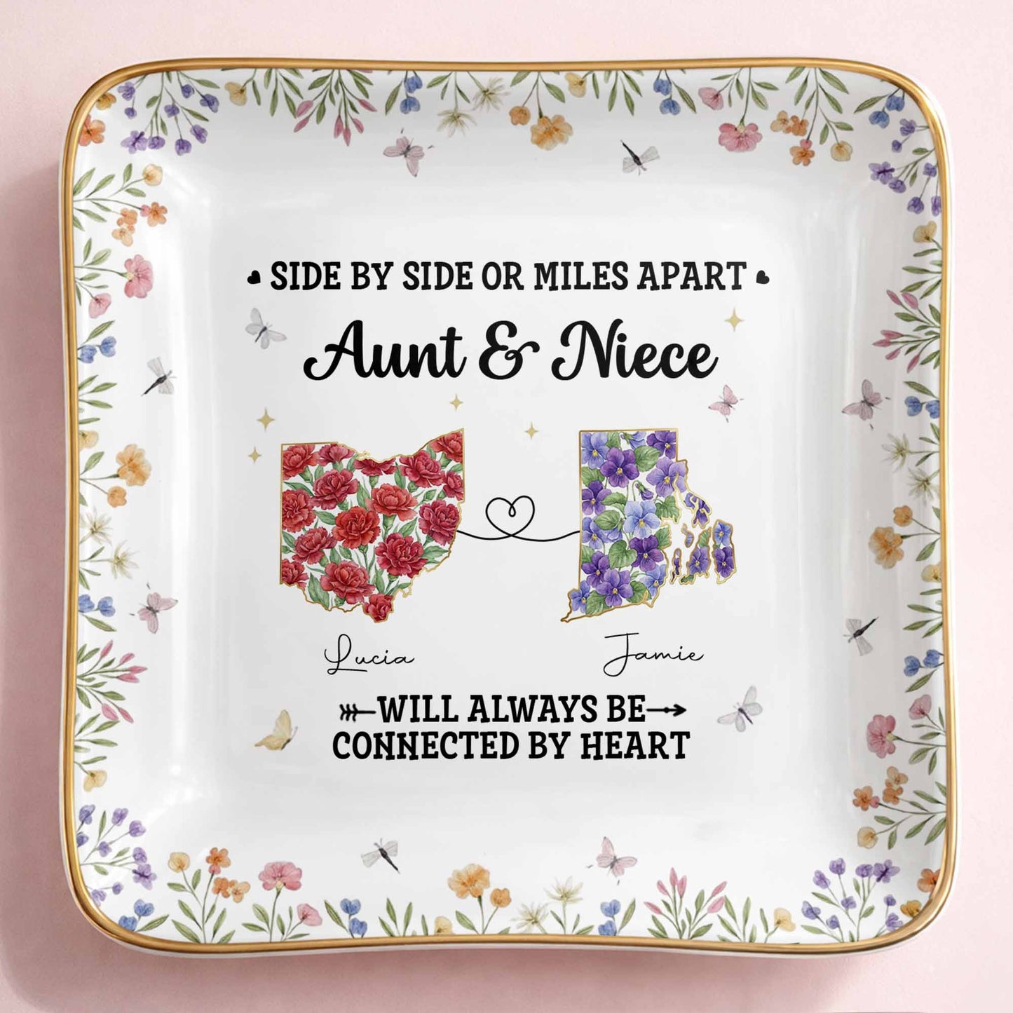 Aunt & Niece Always Connected By Heart, Flowers Design