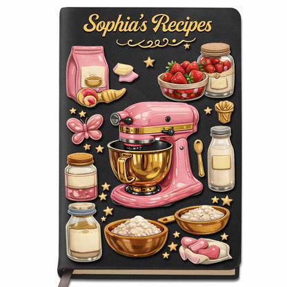 Baking Is Love Made Visible With Stand Mixer And Strawberries - Personalized Leather Journal - BAKE002_LEJO