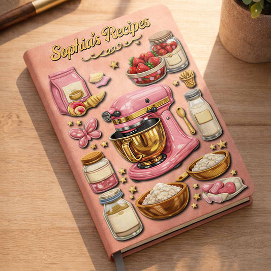 Baking Is Love Made Visible With Stand Mixer And Strawberries - Personalized Leather Journal - BAKE002_LEJO