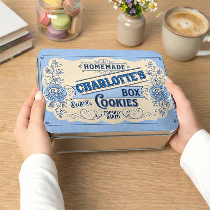 Homemade Cookies Box Delicious Freshly Baked With Vintage Flower Design - Personalized Cookie Tin Box - BAKE003_CTBOX