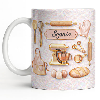 Baking Is Love Made Visible With Gold Mixer And Kitchen Tools - Personalized Custom Coffee Mug - BAKE019_MG
